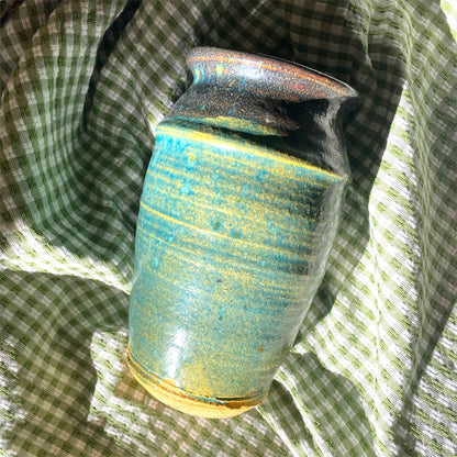TEAL GLAZE POTTERY VASE