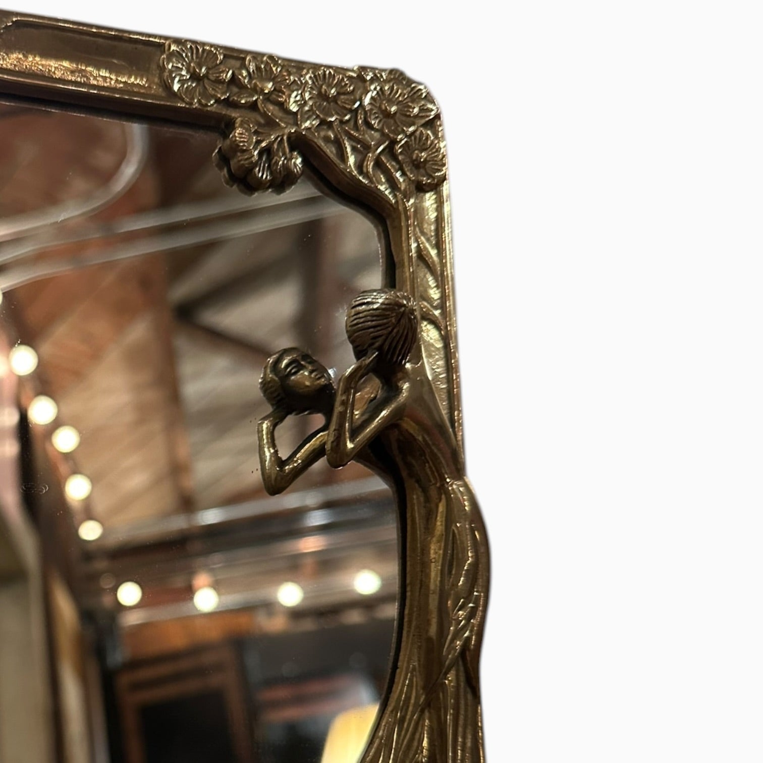 Art Nouveau Style Brass Table Mirror "The First Cuckoo"