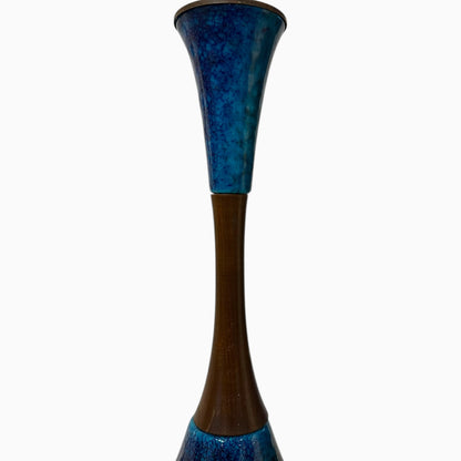 BLUE CERAMIC AND TEAK LAMP