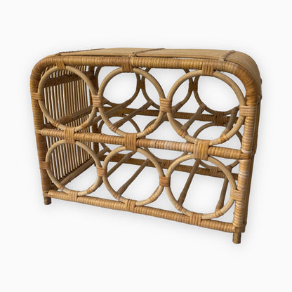 Vintage Boho Rattan Wine Rack 6 Bottles