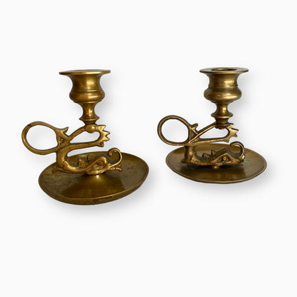 VINTAGE BRASS CHINESE DRAGON CANDLESTICKS