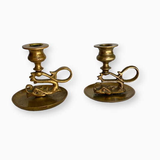 VINTAGE BRASS CHINESE DRAGON CANDLESTICKS