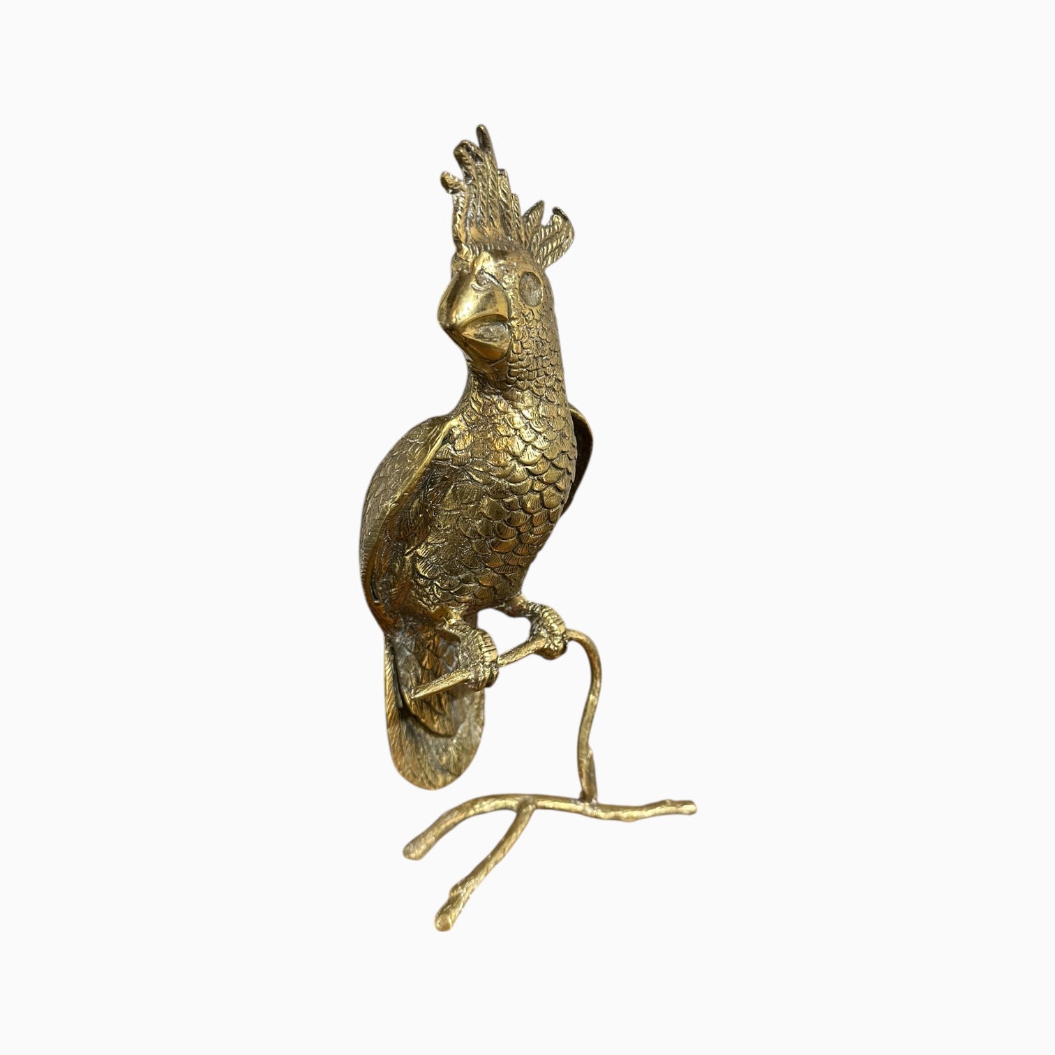 Vintage brass perched cockatoo statue