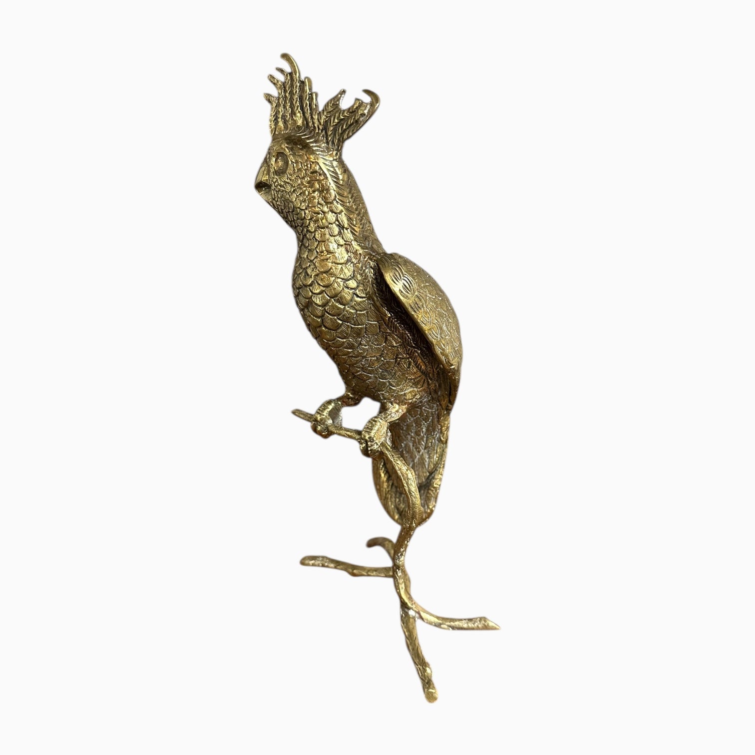 Vintage brass perched cockatoo statue