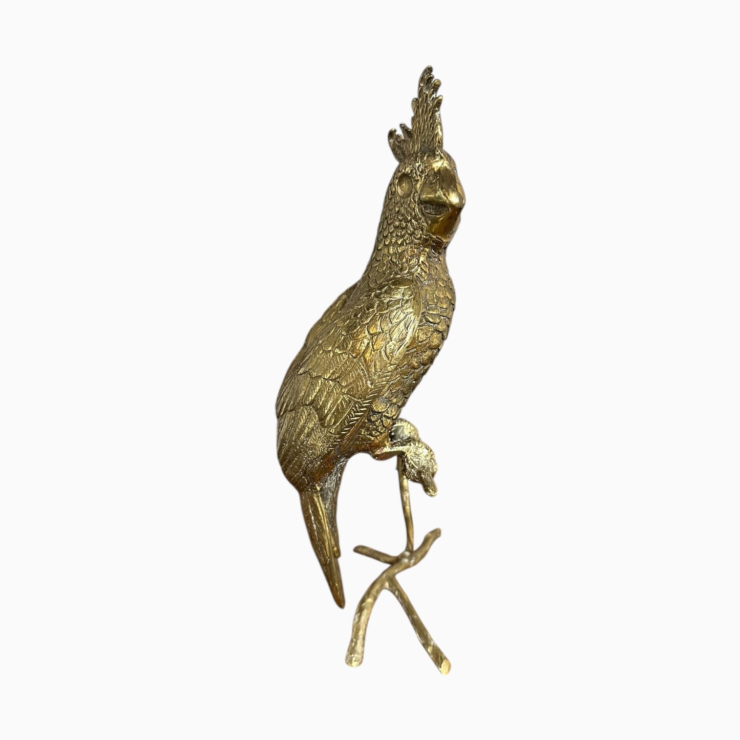Vintage brass perched cockatoo statue