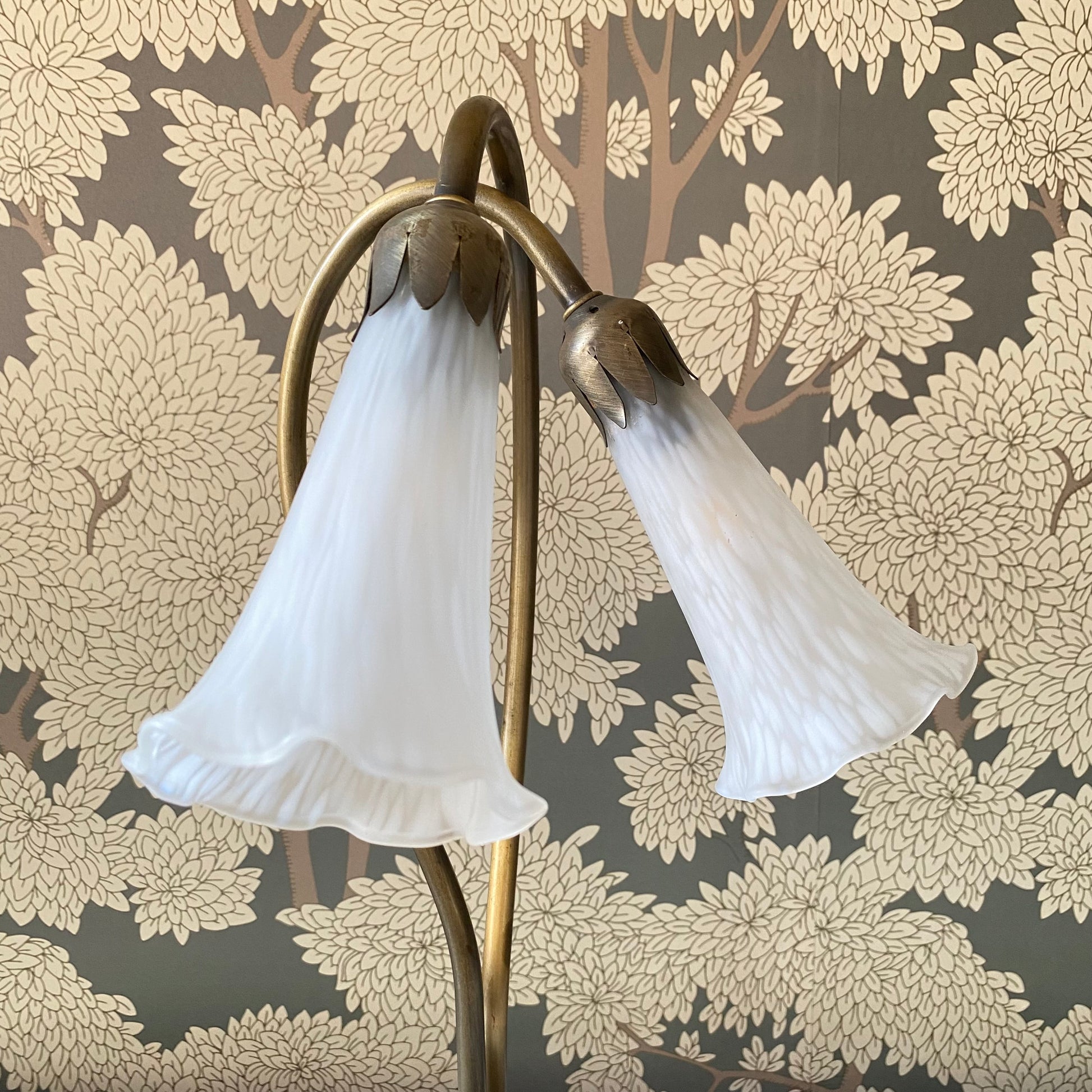 Vintage Double Gooseneck Lily Pad Lamp Metal Frosted Glass