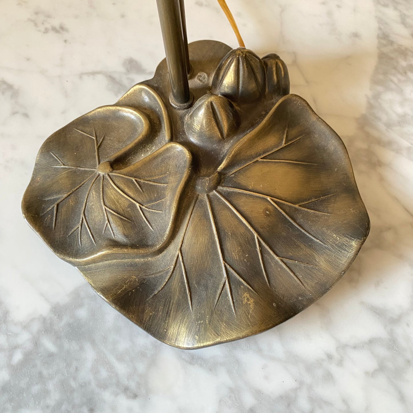 Vintage Double Gooseneck Lily Pad Lamp Metal Frosted Glass