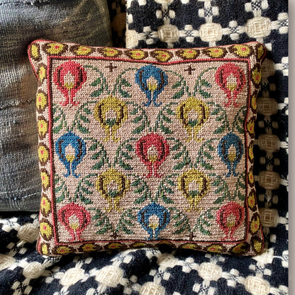 Vintage Floral Embroidered Throw Pillow
