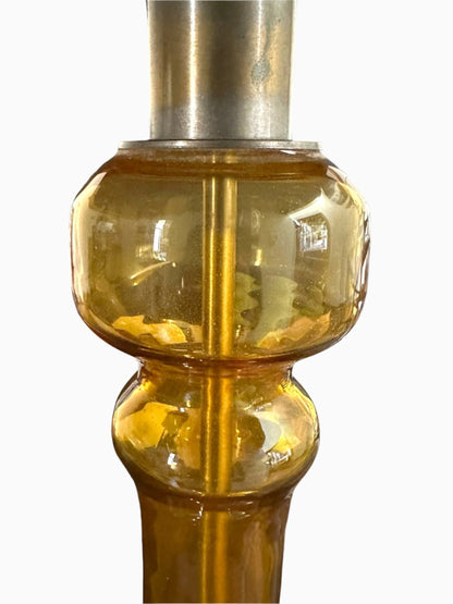 MID-CENTURY TALL AMBER GLASS LAMP