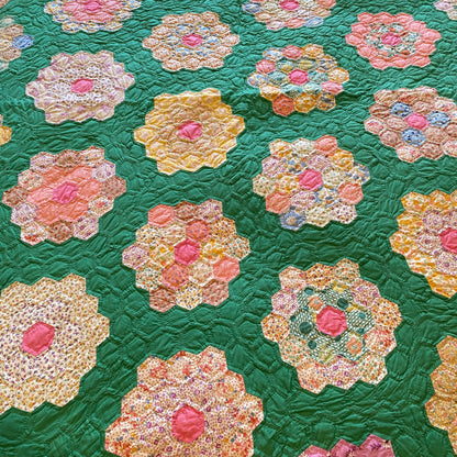 Vintage Grandmother's Flower Garden Quilt - Circa 1930s 