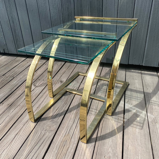GLASS AND BRASS NESTING TABLES