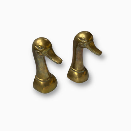 Vintage Mid-Century Brass Duck Bookends
