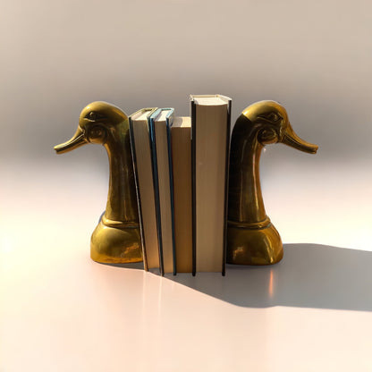 Vintage Mid-Century Brass Duck Bookends