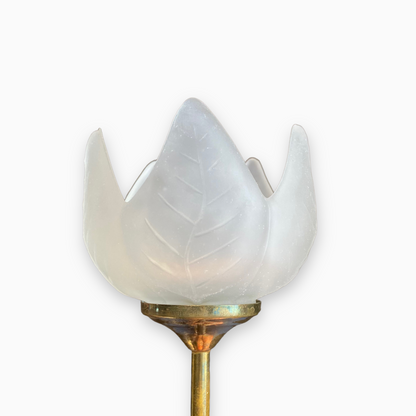 Set of Vintage Tulip Flower Candle Holders - Frosted Glass and Brass