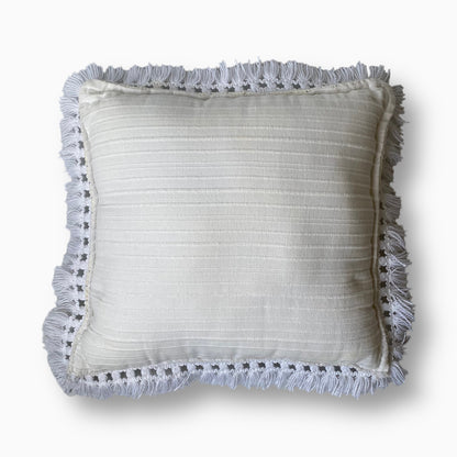 VINTAGE WHITE FLORAL CREWEL EMBROIDERED PILLOW