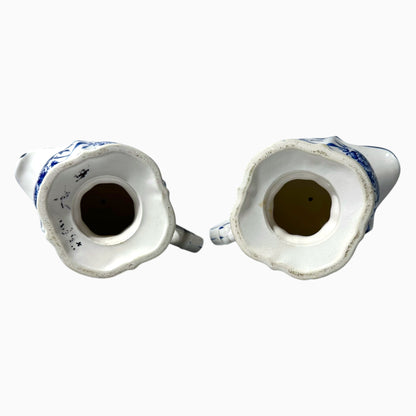 Vintage Blue and White Floral Pitcher Candleholders Pair