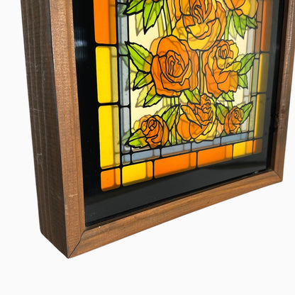 Vintage Stained Glass Floral Wall Clock 1970s 