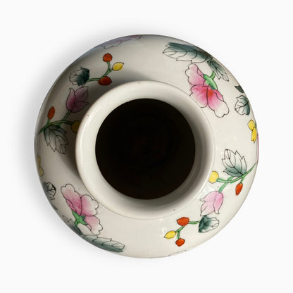 Vintage Tall White Hand-Painted Chinese Floral Vase 