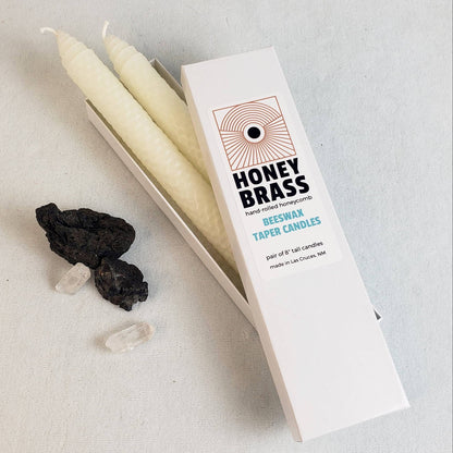 HONEY BRASS -- IVORY BEESWAX TAPER CANDLES