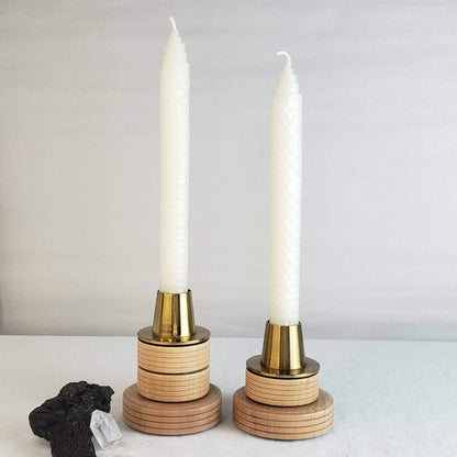 HONEY BRASS -- IVORY BEESWAX TAPER CANDLES